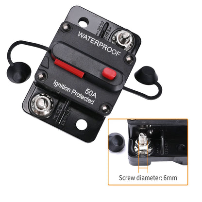 50 Amp Circuit Breaker with Manual Reset Wire Lugs Copper Washer and Screws for Boat Trolling Motor Marine ATV Trailer Vehicles 12V-48V DC Waterproof Audio System Fuse (50A)