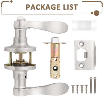 Probrico (1 Pack)Privacy Door Lever[Thumb Turn Lock on The Inside],Locking Door Handle Set for Bedroom & Bathroom Doors,Keyless Satin Nickel Finish Wave Door Lock, Reversible Right & Left Side Handed