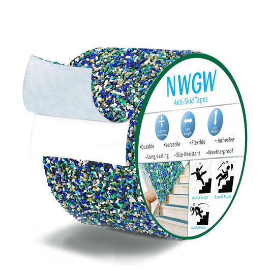 NWGW Heavy Duty Anti Slip Tape 4" x15FT Blue Grit Rubber Grip Tape for Stairs, Pool, Bathroom & Outdoor Safety | Waterproof Non-Slip Traction Strips Indoor/Shower/Trail