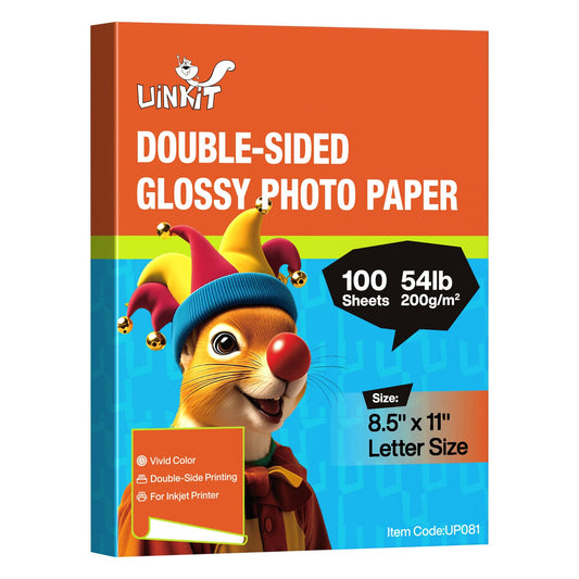 Uinkit 100 Sheets Double Sided Photo Paper Glossy 8.5x11 54lbs Inkjet for Dye Ink 200Gsm Value Bulk Pack Picture 8.5 x 11 9.5Mil for Inkjet Printing Printer (8.5x11inches-100sheets)