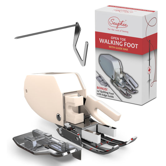 Open Toe Walking Foot with Guide – Compatible with Brother Sewing Machine, 7mm Low Shank Attachment, Bonus 1/4 Inch Quilting Foot