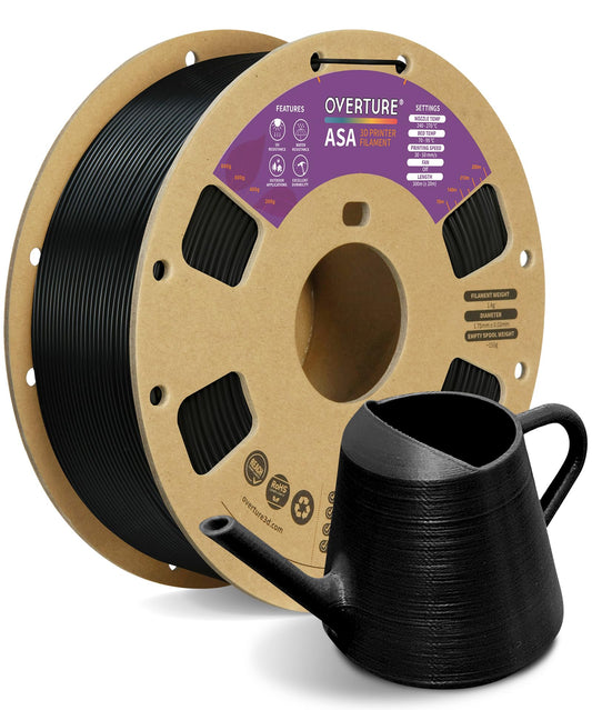 OVERTURE ASA Filament 1.75mm, 1kg Spool (2.2lbs) 3D Printer Filament, Premium Anti-UV, Filament Perfect for Printing Outdoor Functional Parts, Dimensional Accuracy +/- 0.02 mm (ASA Black)