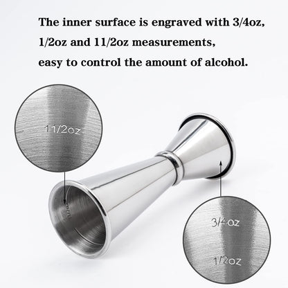 KisSealed 3 Pcs Double Cocktail Jigger for Bartending,Food-Grade Stainless Steel Bar Measuring Jiggers Japanese-Style, 0.5 Oz to 2 Oz Alcohol Measuring Tools Silver Jiggers Shot Pourer Measuring Tool
