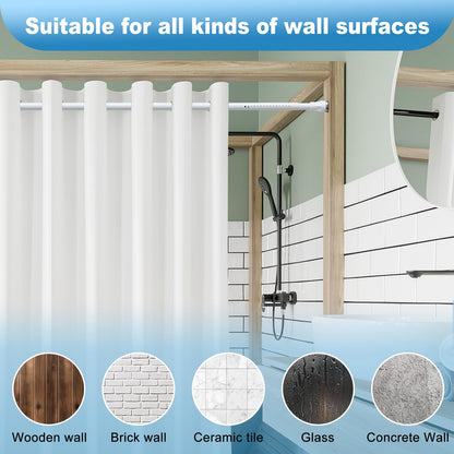 White Tension Curtian rod no drill, 42 to 100 inch Adjustable Heavy Duty black shower curtain rod for Windows bathroom Closet