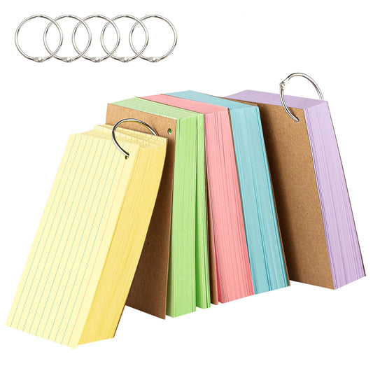 500PCS 3x5 Colored Index Cards with Ring Ruled-Goefun Lined Note Cards 3 x 5 Color Flashcards with Ring for Studying, Note Taking, to Do List