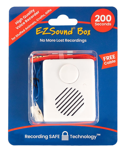 EZSound Box - 10 inch Extension Play Button for Stuffed Animals, Craft Projects, School Presentations, Hobbies, Personalized Items, Model Trains, etc - 200 Seconds - Rerecordable Thru Audio Port