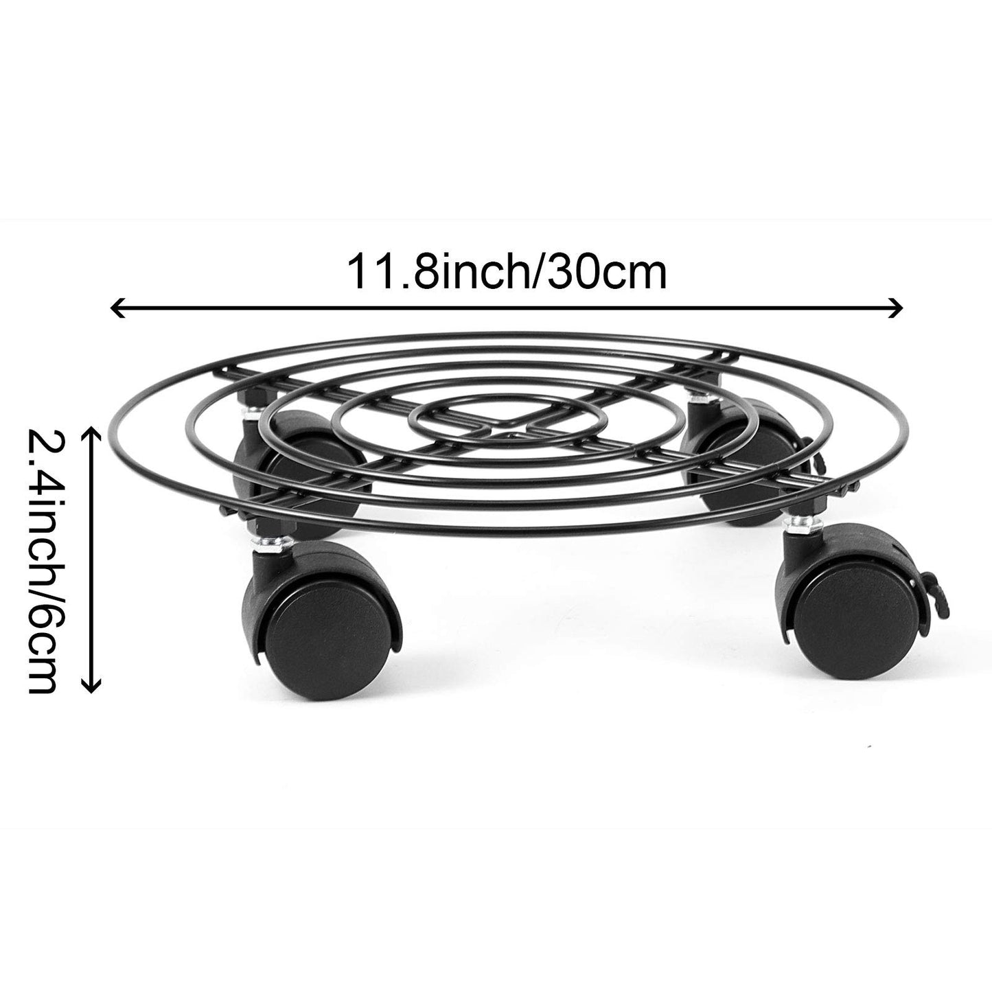 ZOENHOU 3 Pack Plant Caddy with Wheels, 11.8 Inch Round Metal Rolling Plant Stand Indoor Outdoor, Heavy Duty Potted Plant Dolly with Lockable Casters, Black