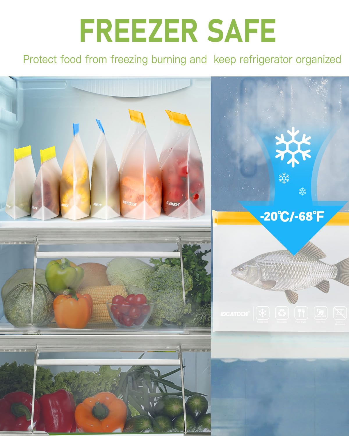 20 Pack Reusable Freezer Bags, BPA Free Reusable Sandwich Lunch Bags, Extra-thick Leakproof Bags Freezer Safe Food Storage Bags For Marinate Meats Fruits Veggies Make-Up Toiletries