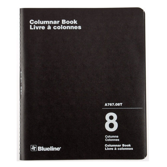 Blueline Columnar Book, Twin-Wire Binding, 8 Columns with Description, 80 Pages, 12-Inch x 10-Inch, Black (A767.08T)