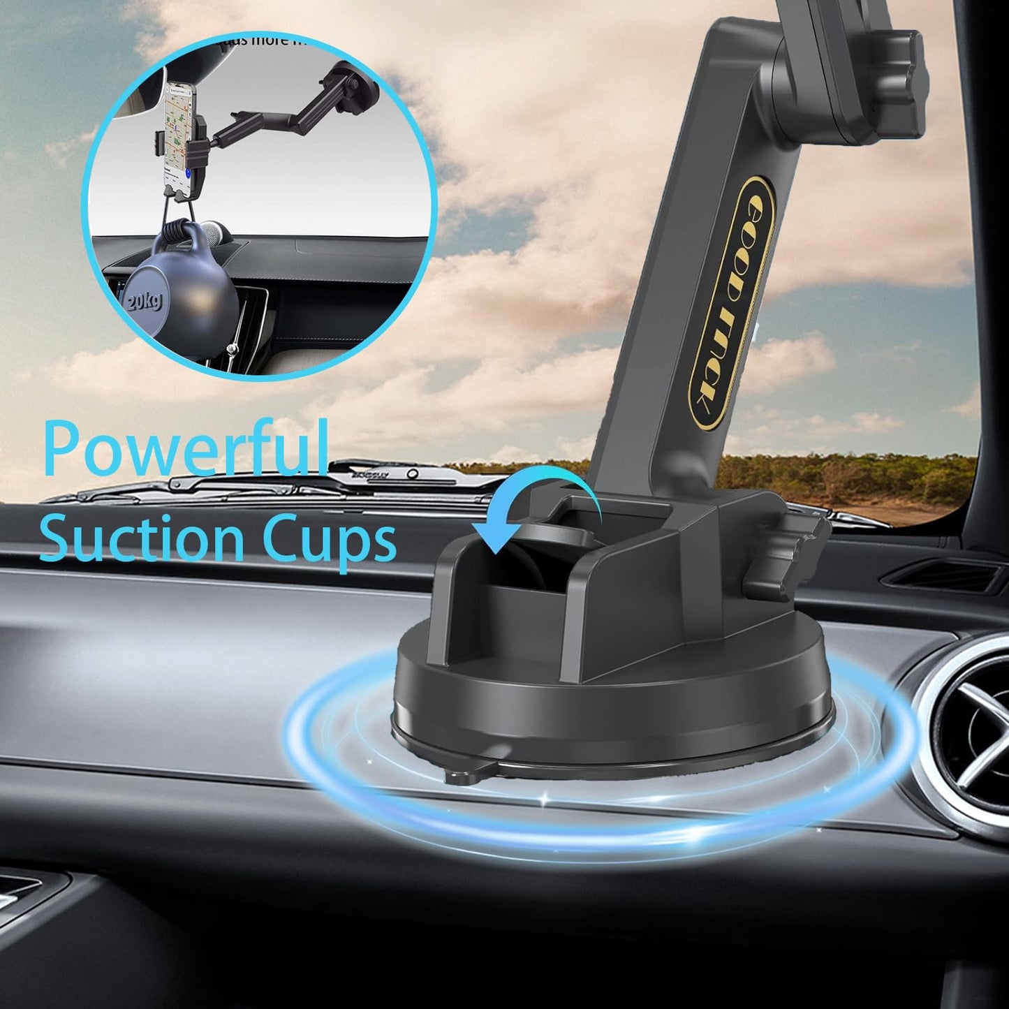 Joinyou Truck Phone Holder Mount Heavy Duty Super Suction Cup, Cell Phone Holder for Truck Dashboard Windshield 16.9 inch Long Arm & Stable, Compatible with iPhone & Samsung, Gray, Big Rig Truck