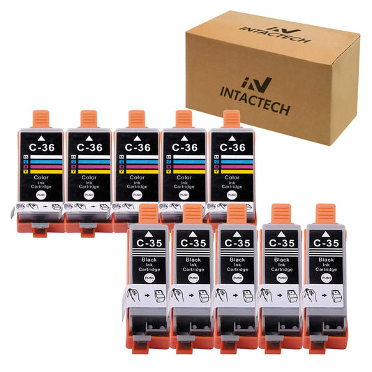 Compatible Ink Cartridges Replacement for Canon PGI-35 (Black) and CLI-36(Color) Work for ip110 ip100 tr150 mini260 mini320 (Black - 5 nos and Tricolor - 5 nos, 10-Pack)