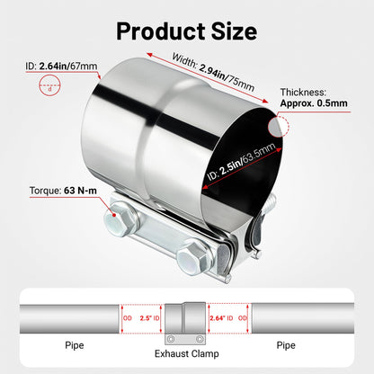 EVIL ENERGY Exhaust Clamp, Lap Joint Band Clamp Stainless Steel (2.5 Inch,2Pcs)