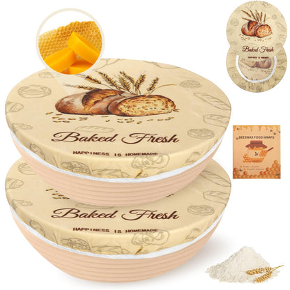 2Pack Beeswax Bowl Covers for Bread Proofing, Large 12inch Sourdough Bowl Covers, Reusable Bowl Covers for Dough Proofing and Food Storage, Elastic Shower Caps for Sourdough Bread