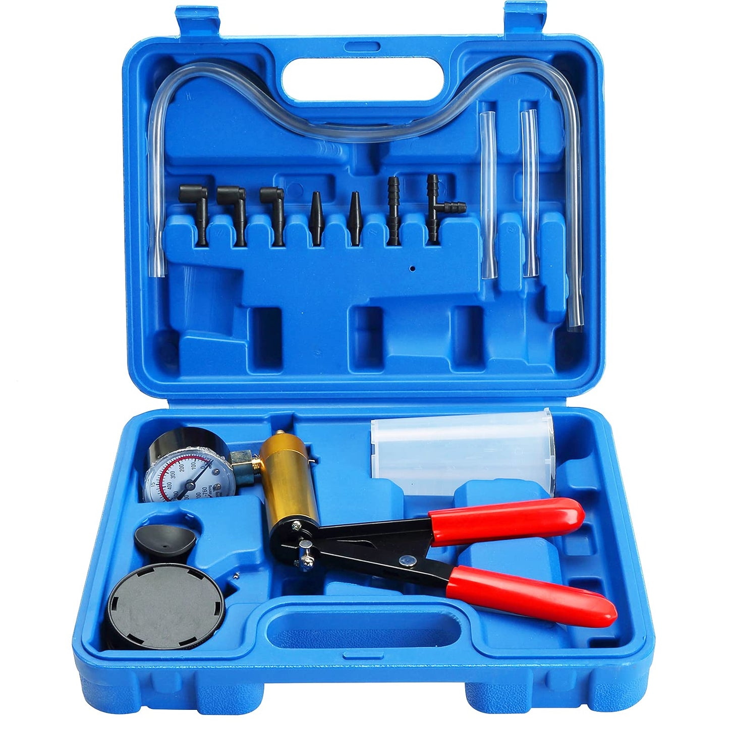 DASBET Hand Held Vacuum Pump Tester Set Vacuum Gauge and Brake Bleeder Kit for Automotive