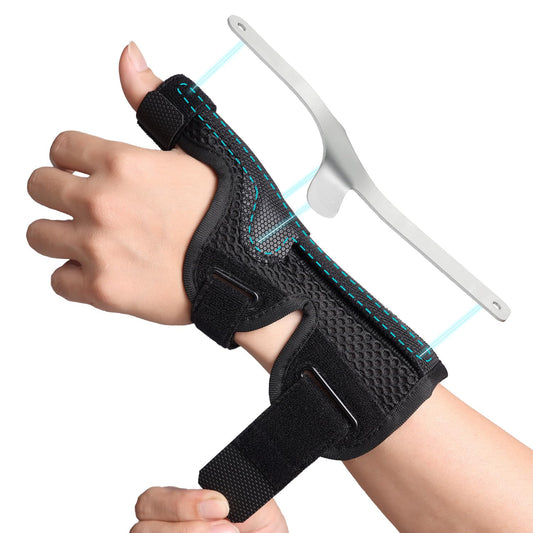 DrFinger Thumb Brace Spica Splint for Right & Left Hand, De Quervain's Tenosynovitis Splint, Breathable Stabilizer, for Trigger Thumb, Arthritis, Tendonitis, Men and Women -Black (S/M)