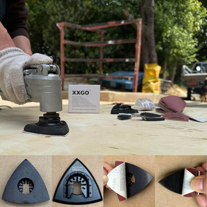 XXGO 105 Pcs Oscillating Multi Tool Sanding Pads Kits 2 Pcs Triangle Sanding Pads 3 Pcs Finger Sanding Pads 100 Pcs Multi Tool Sandpaper for Wood Sanding XG3105