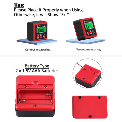 Neoteck Digital Angle Finder Digital Angle Gauge with LCD Backlight Protractor IP54 Waterproof Inclinometer Level Box for Bevel Angle of Miter Saw Automobile Test and Repair and Woodworking-Red