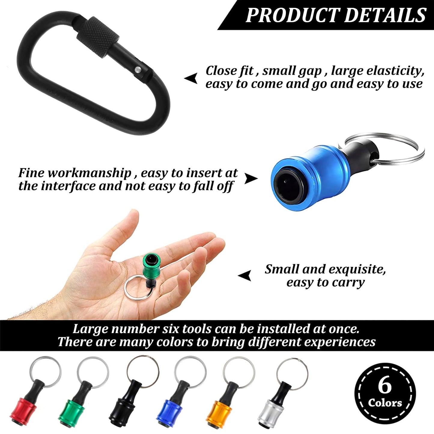 18Pcs Bit Holder Keychain 1/4inch Hex Shank Screwdriver Bits Holder Quick Release Portable Extension Bar Keychain Drill Screw Adapter with Carabiner for Electric Screwdrivers Drill Bit