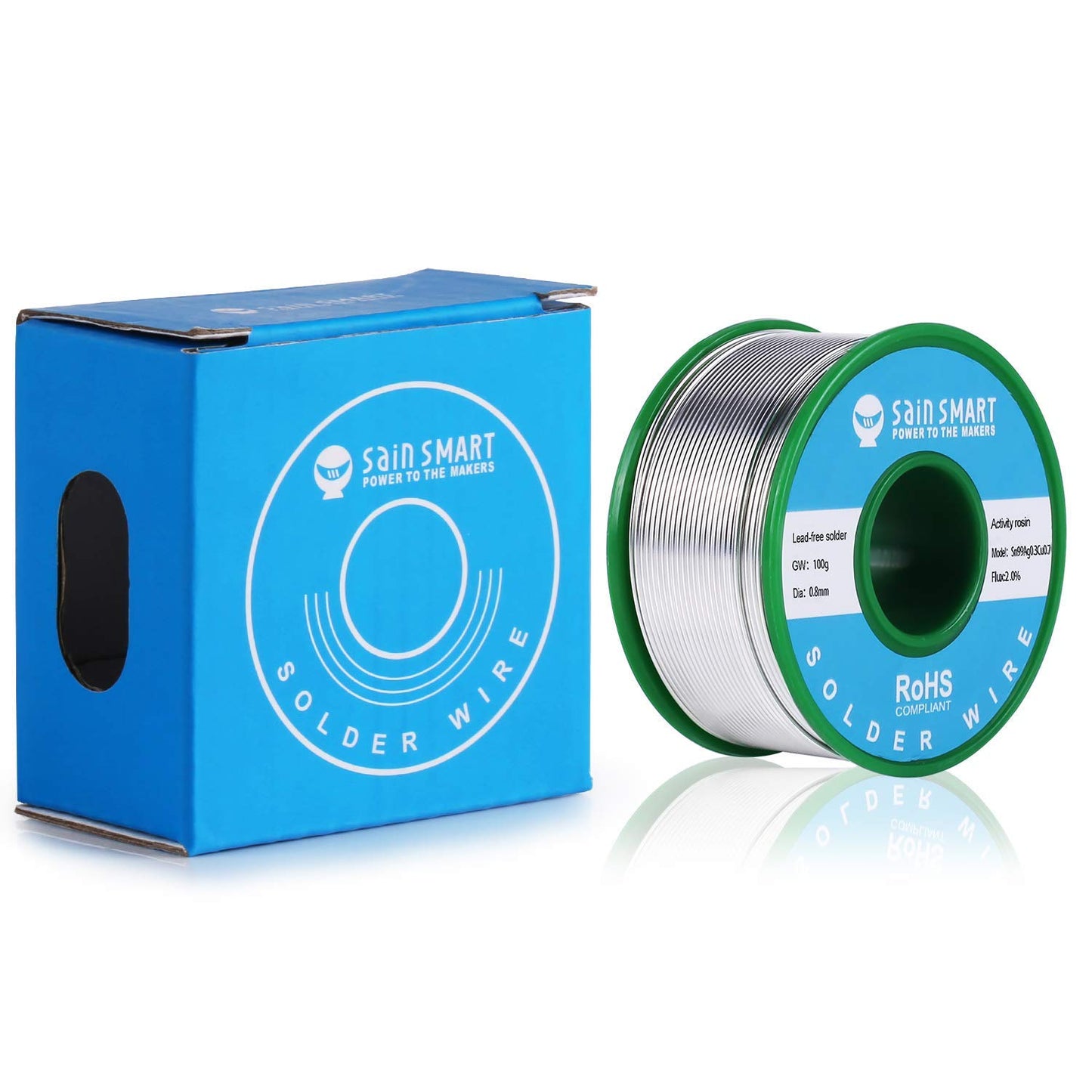 SainSmart 0.8mm Lead Free Solder Wire with Rosin2 Sn97 Cu0.7 Ag0.3, Tin Wire Solder for Electrical Soldering (100g /0.22lbs)