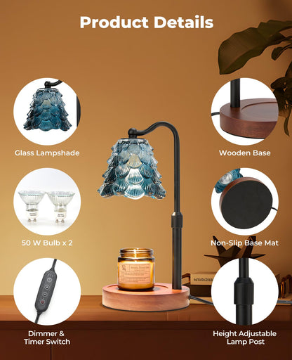 Candle Warmer Lamp, Candle Warmer with Timer and Dimmer, Adjustable Height Electric Candles Lamp with 2 Bulbs for Scented Jar, Wax Melter Lamp for Home Decor, Gifts for Women