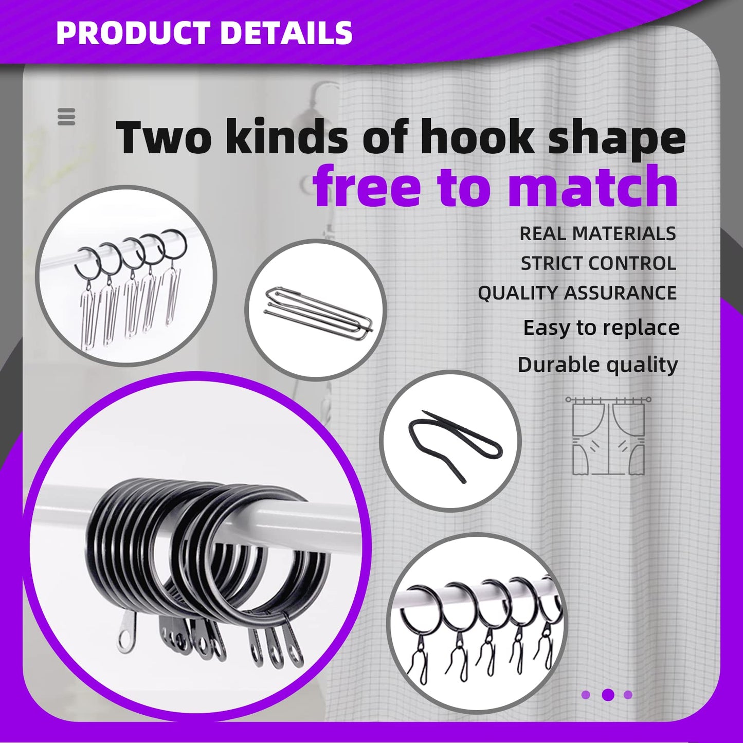 Swpeet 120Pcs Black 1.35 Inch - 30mm Metal Drapery Curtain Rings Curtain Hanging Rings and Stainless Steel 4 Prongs Pinch Pleat Hook with Drapery Curtain Pin-on Hooks Pins for Window, Shower Curtain