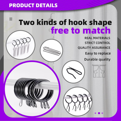 Swpeet 120Pcs Black 1.35 Inch - 30mm Metal Drapery Curtain Rings Curtain Hanging Rings and Stainless Steel 4 Prongs Pinch Pleat Hook with Drapery Curtain Pin-on Hooks Pins for Window, Shower Curtain