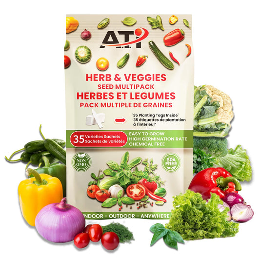 A.T.I 35 Variety Heirloom Vegetable & Herb Seed Pack – Approx. 6000 Non-GMO Seeds – Garden Seeds Kit – Outdoor, Indoor Plant Seeds with Planting Tags