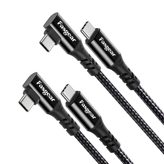 Fasgear USB C to USB C Cable, 2 Pack 6ft 20Gbps 3.2 Gen 2x2 4K Video 100W Charging 90 Degree Type C Cord Compatible for [Thunderbolt 3/4] Mac-Book Pro, Laptops, Monitors, USB-C Devices (Black)