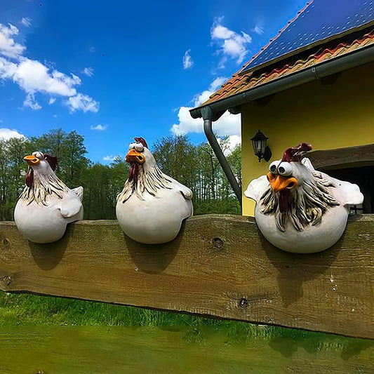 Feniyue 3PCS Funny Chicken Decor Garden Statues, Resin Statues Outdoor Decorative Stakes, Yard Art Sculptures for Backyard Farm Patio Lawn Fence Decorations, Rooster Kitchen