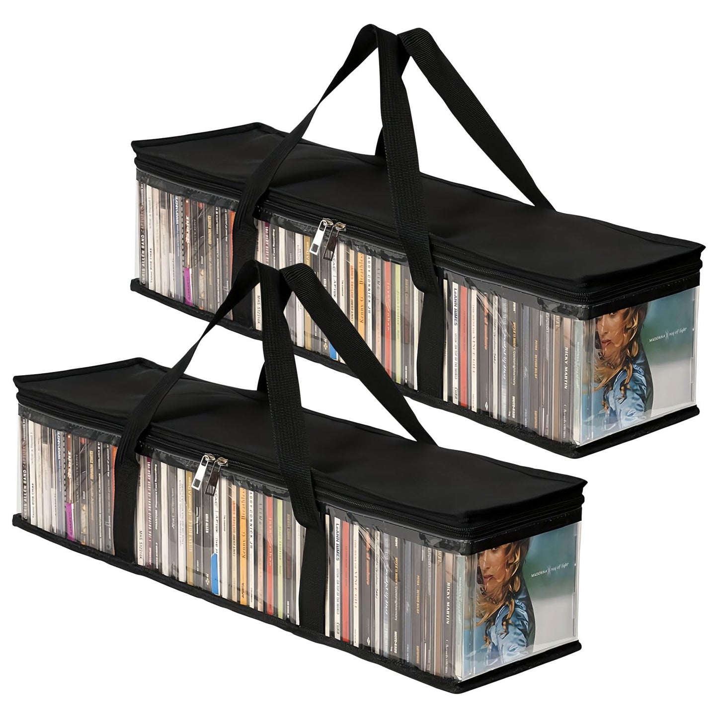 Tibapla 2Pcs DVD Storage Bags, Transparent Media Organizer Bag with Handles Zipper, Large Capacity Video Game Storage Hold 40-50 DVDs for DVD CD Video Game VHS Box Blu Ray Disc Movie Case Book Album