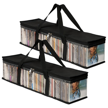 Tibapla 2Pcs DVD Storage Bags, Transparent Media Organizer Bag with Handles Zipper, Large Capacity Video Game Storage Hold 40-50 DVDs for DVD CD Video Game VHS Box Blu Ray Disc Movie Case Book Album