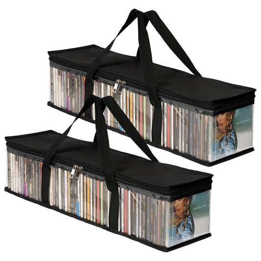 Tibapla 2Pcs DVD Storage Bags, Transparent Media Organizer Bag with Handles Zipper, Large Capacity Video Game Storage Hold 40-50 DVDs for DVD CD Video Game VHS Box Blu Ray Disc Movie Case Book Album