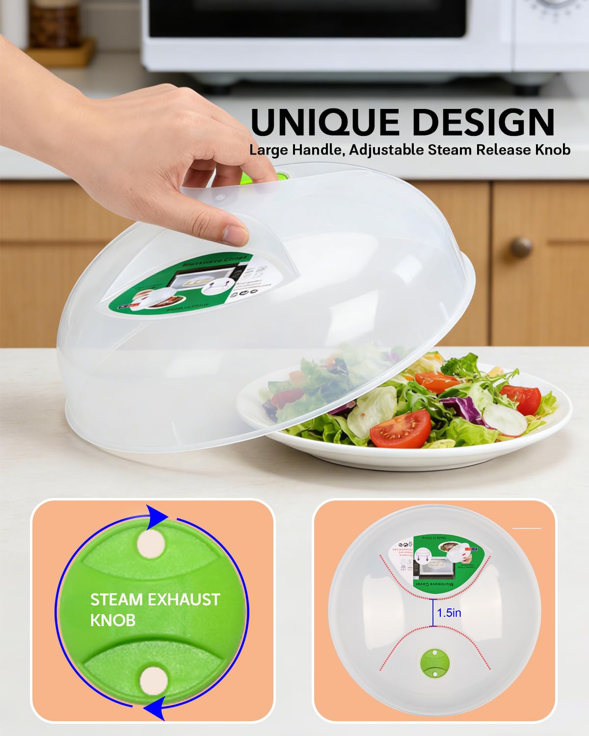 Microwave Splatter Cover, Microwave Cover for Food, Large Microwave Plate Cover Guard Lid with Steam Vents Keeps Microwave Oven Clean, 11.5 Inch BPA Free & Dishwasher Safe