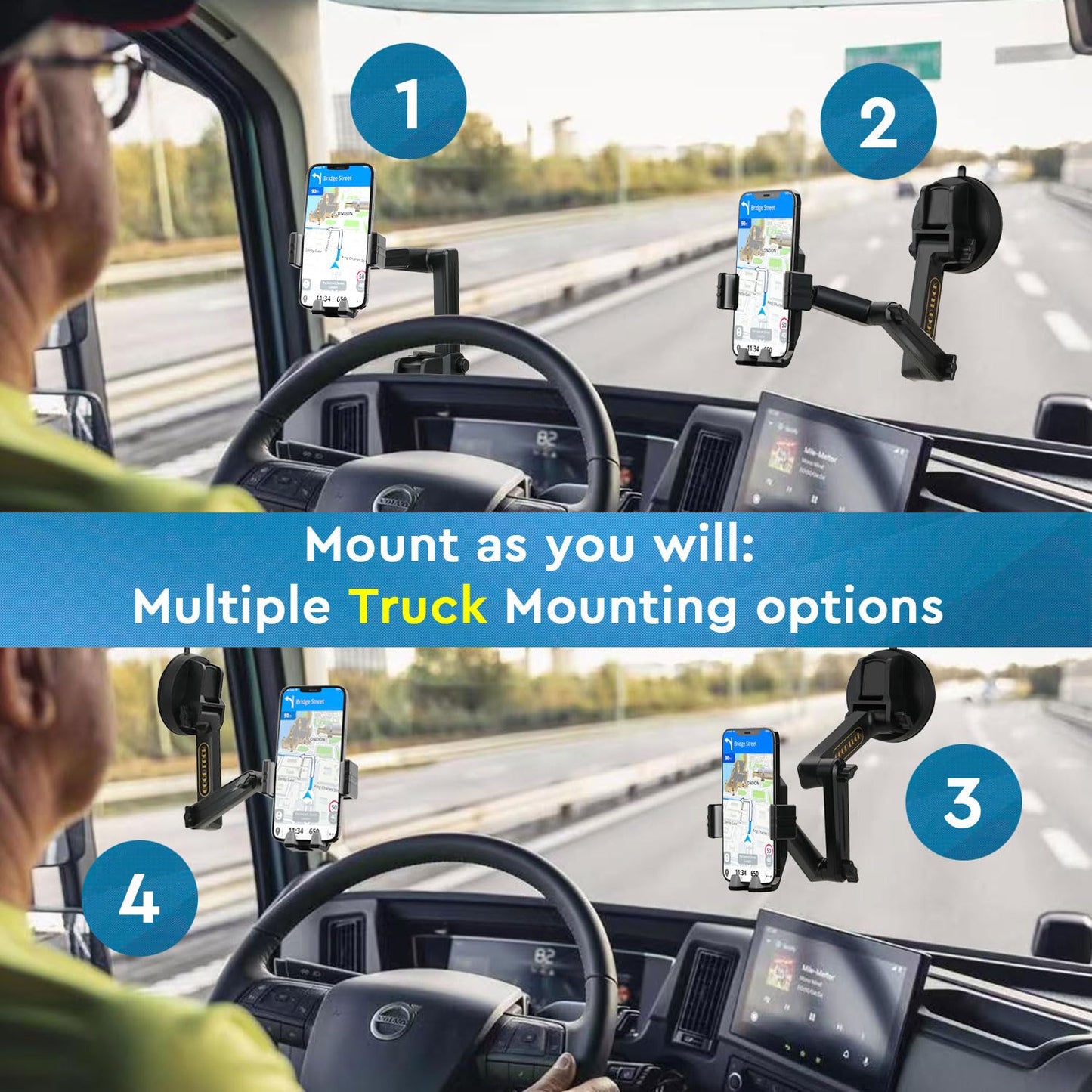 EVEMANT Phone Mount for Truck, Truck Phone Holder Mount Heavy Duty, Dashboard Windshield Phone Holder for Semi Truck, Suction Cup Phone Mount for Truck Accessories, Compatible with iPhone/Samsung