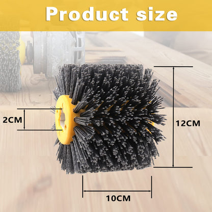 Shineboc Abrasive Nylon Wire Drawing Brushes, 120 Grit 120x100mm Wheel Drum Burnishing Tool Polishing Brush Wooden Wheels for Wood Furniture Working Surface Conditioning Tool (120 Grit)