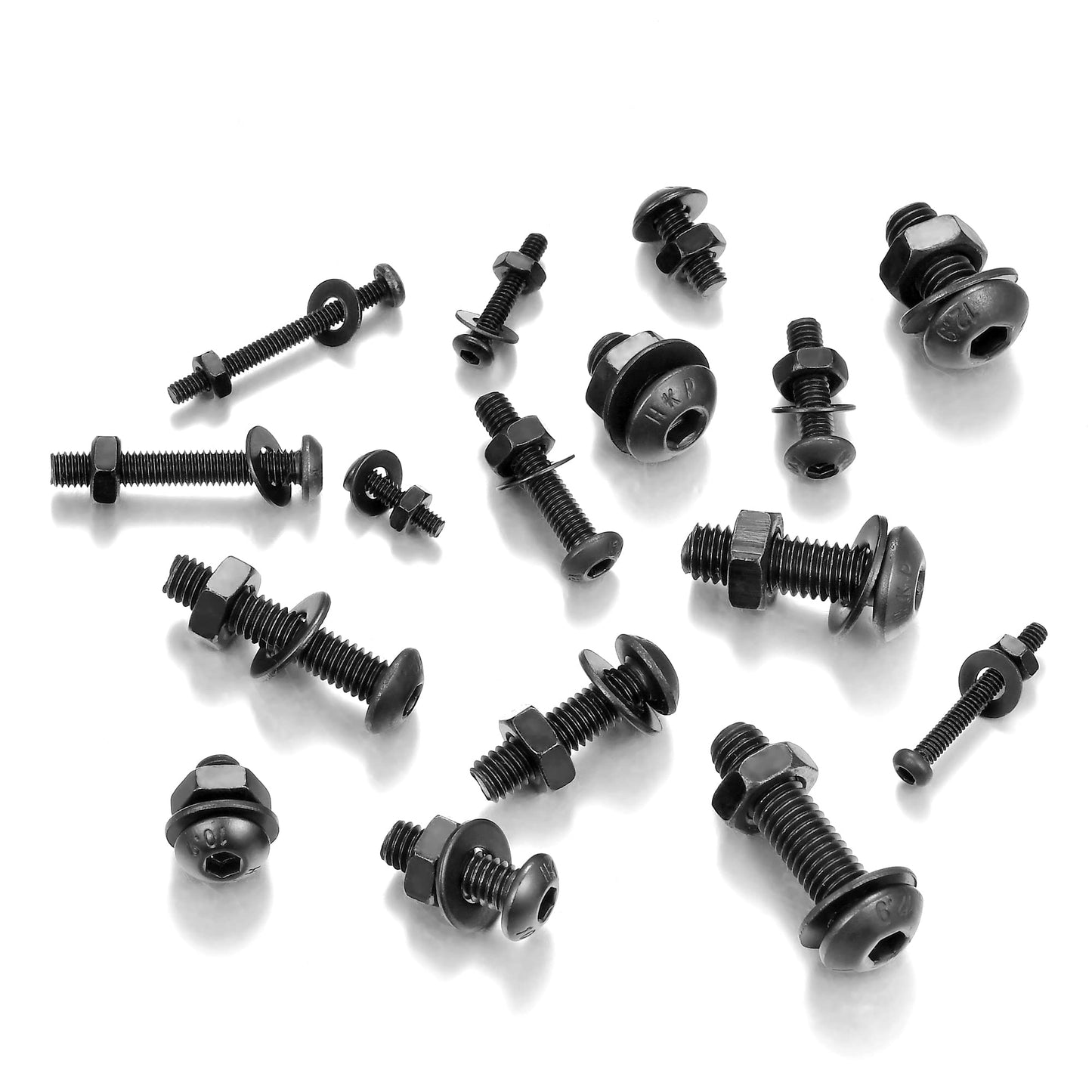 PGMJ 1500Pcs M2 M3 M4 M5 Hex Screws Nuts Washers Kit, 12.9 Grade Alloy Steel Screw and Bolt Assortment Sets (K14-1500 M2 M3 M4 M5 Button Head(Black))