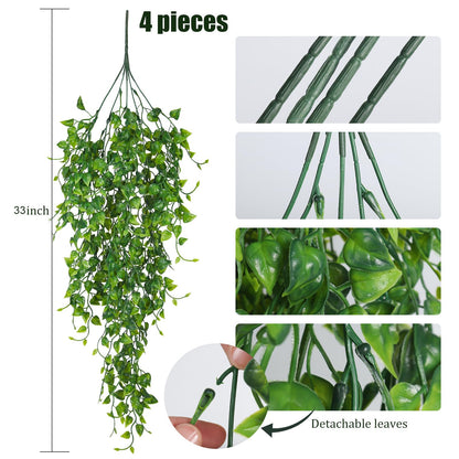RECUTMS 4 Pcs Artificial Hanging Eucalyptus Greenery Plants 33Inch Fake Wall Swags Plant Faux Leaves Ivy UV Resistant Pothos Indoor Outdoor Home Garden Wedding Jungle Party Patio Spring Easter Decor
