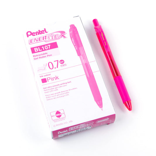 Pentel EnerGel X Retractable Liquid Gel Rollerball Pen, Everyday Writing, Office Supplies, School Supplies, 0.7mm Medium Point, Pink Ink, BL107-P, Box of 12