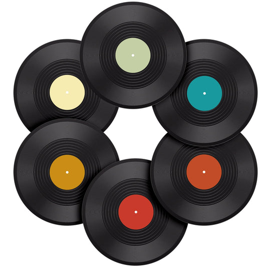 Facmogu 6 Pack 12in Blank Vinyl Record Decor, Fake Vintage Record for Indie Wall Aesthetic Room Decor, 70s 80s 90s Rock & Roll Music Party Decor, Retro Records for Home Living Room, Craft Display