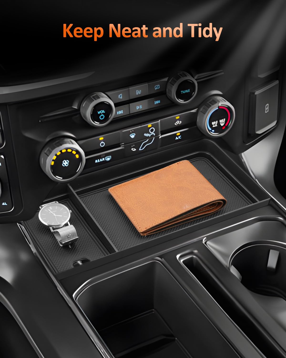 CDEFG for Ford F150 (2021-2025/2026) & F150 Lightning XLT Pro (2022-2026) Center Console Organizer - Hidden Panel Secret Pocket Lid USB Hole -Fit Front Shifter Open Pocket Organizer Accessories