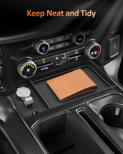 CDEFG for Ford F150 (2021-2025/2026) & F150 Lightning XLT Pro (2022-2026) Center Console Organizer - Hidden Panel Secret Pocket Lid USB Hole -Fit Front Shifter Open Pocket Organizer Accessories