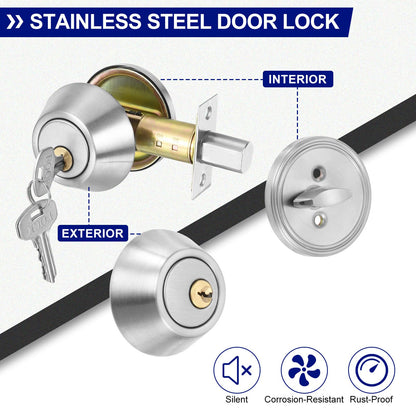 PATIKIL Single Cylinder Deadbolts 2 Pack Exterior Door Locks with Different Keys Security Entry Door Knob with Lock Front Door Locks for Exterior Door, Silver