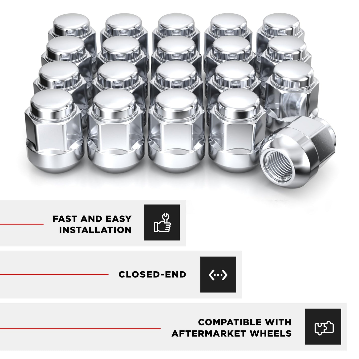 White Knight M12x1.5 Lug Nuts for Select Honda and Acura, Factory Style Chrome Radius Seat – WN20107-20AM (20 Pack)