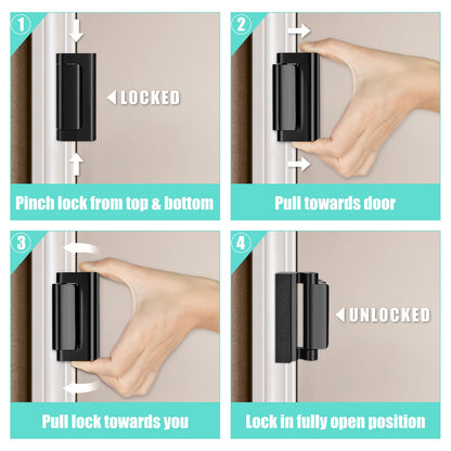 3 Pack Door Locks, Home Security Door Latch, Child Proof Door Lock Device with 3" Screws for Inward Swinging Door, Aluminum Construction(Black)