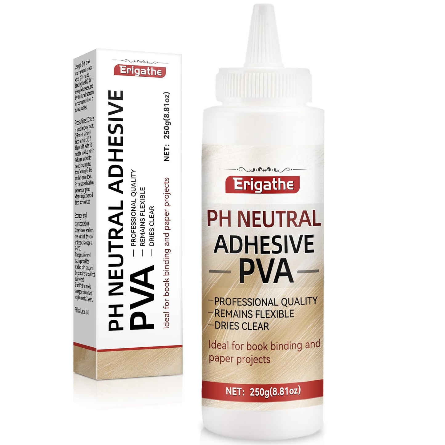 250g Book Glue,Neutral PH PVA Adhesive, Acid-Free, All-Purpose, Dries Clear and Remains Flexible, Used for Bookbinding and Repair, Framing, Collages, Paper Art and Crafts
