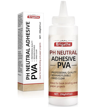 250g Book Glue,Neutral PH PVA Adhesive, Acid-Free, All-Purpose, Dries Clear and Remains Flexible, Used for Bookbinding and Repair, Framing, Collages, Paper Art and Crafts