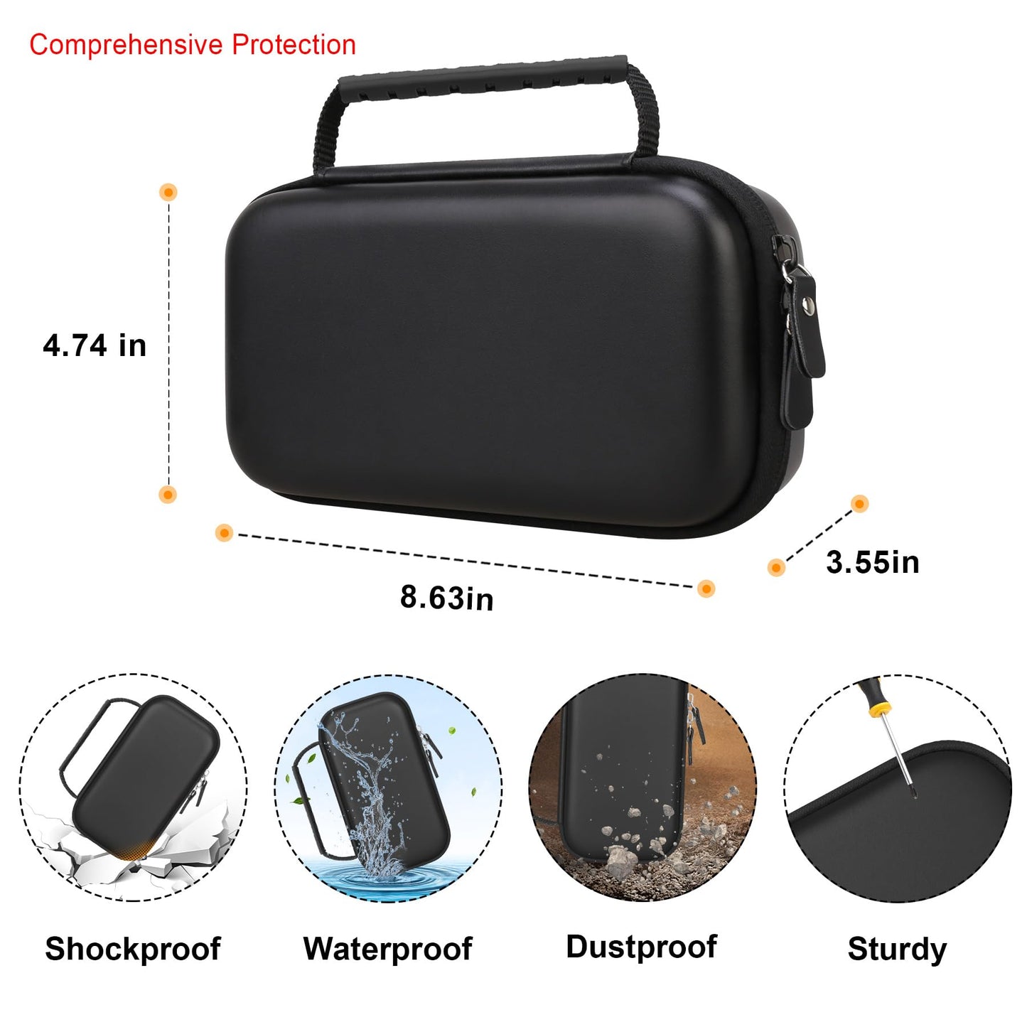 Elonbo Carrying Case for Garmin Montana 700i / 700 / 750i Handheld GPS, Handheld Satellite Communicator Travel Holder, Extra Mesh Pocket Fits USB Cable, Black.