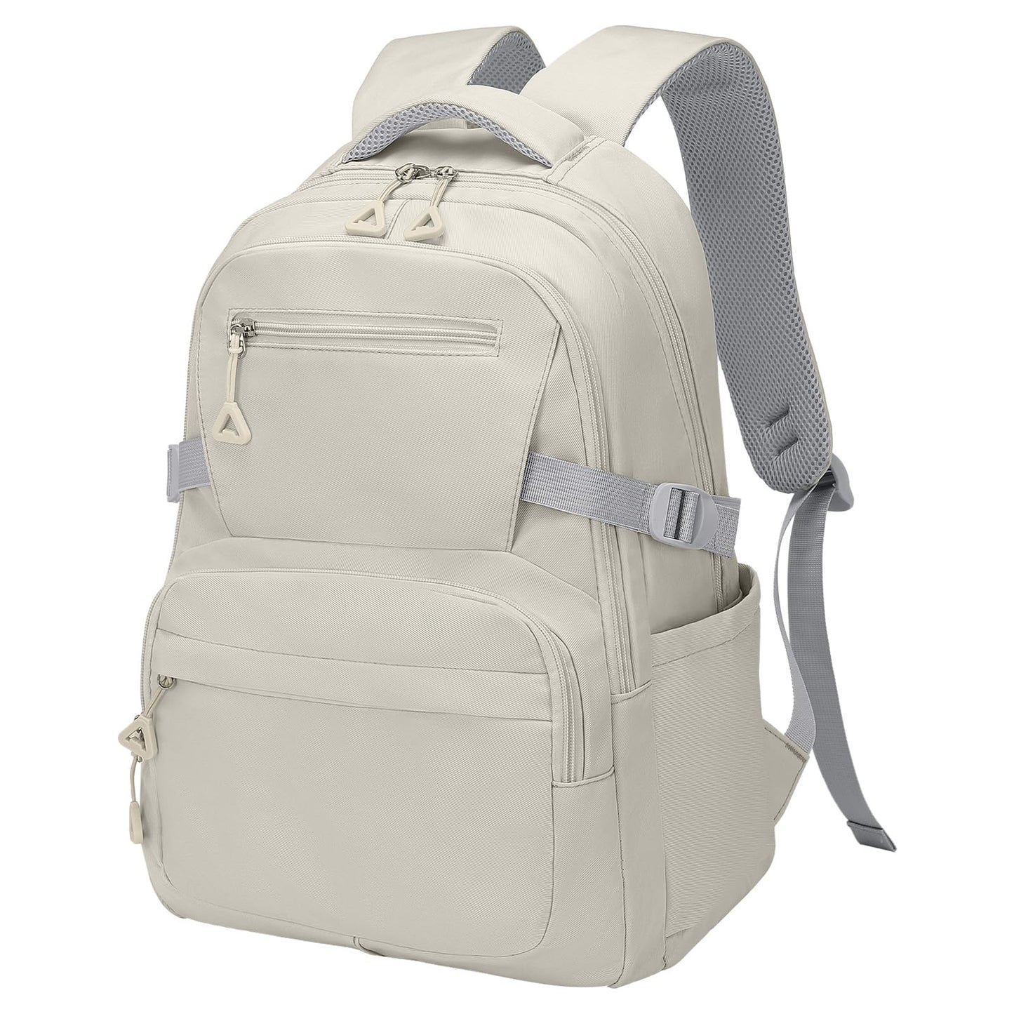 SUIKIHUM Girls Backpack, Lightweight Aesthetic Bookbag with Anti-Theft Pocket, Fit 15.6 Inch Laptop Backpack for College and Daily Use (Beige)