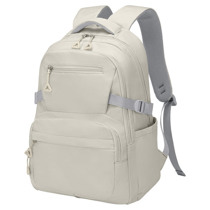 SUIKIHUM Girls Backpack, Lightweight Aesthetic Bookbag with Anti-Theft Pocket, Fit 15.6 Inch Laptop Backpack for College and Daily Use (Beige)
