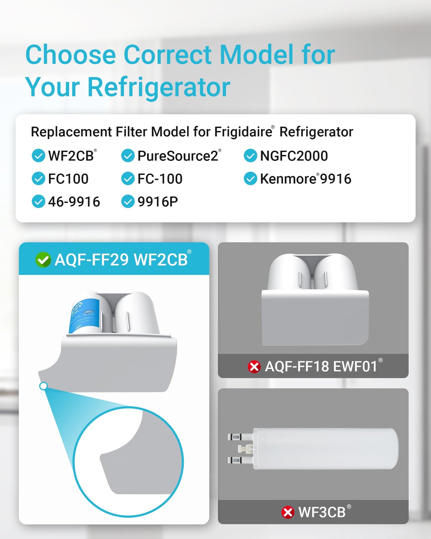 AQUA CREST Replacement for Frigdaire® & Electrolux® WF2CB®, PureSource2®, FC100, NGFC 2000, 9916, 469916, 469911, EWF2CBPA®, Refrigerator Water Filter